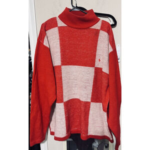 Vintage Polo Ralph Lauren Color block Red Sweater XXL Mock Neck patchwork